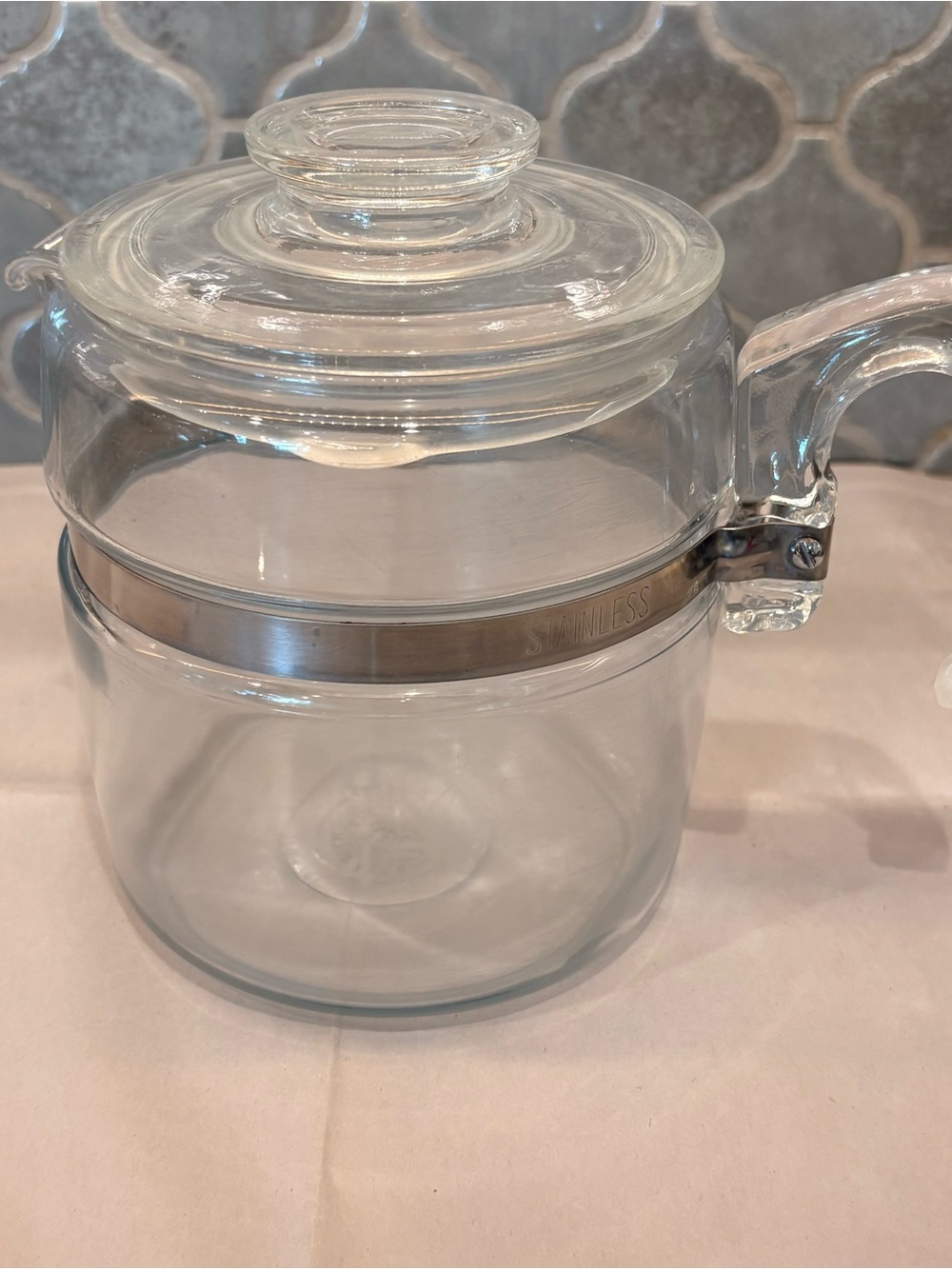 Pyrex Coffee Percolator carafe with Stainless Band no pump or basket 6 cup